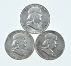 Higher Grade - 1950 1951 1957-D Franklin Half Dollar 90% SIlver Lot *189