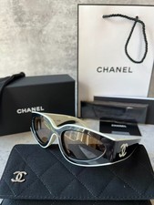 CHANEL SUNGLASSES BLACK WHITE FRAME 100% AUTHENTIC CLASSIC 6056 CAT EYE SHIELD