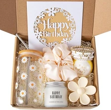Birthday Gift Box for Women, Girls - Cute Daisy Glass Cups Set 7pcs