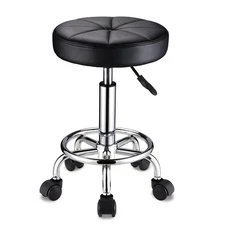Round Rolling Stool with Wheels Height Adjustable Swivel Chair for Spa Salon