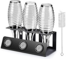 Flaschenhalter f&uuml;r Sodastream 3er Set mit Abtropfwanne, Deckelhalter, Schwarz