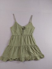 Aeropostale Women Dress M Olive Green V Neck Keyhole A Line Tiered Mini Casual