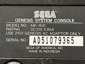 Sega Genesis 1 Console System Model No. MK-1631 And One Controller Model No 1650