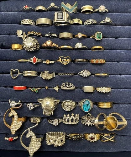 50+ pc ESTATE JEWELRY RINGS LOT Vintage to Modern Costume Fashion Statement