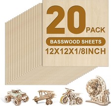 Basswood Sheets 3mm for Laser 20 Pack 1/8x12x12 Inch