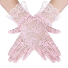 Lace Glove for Women Costume, Tea Party Gloves Vintage Short Lace Opera Pink
