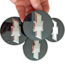 Black Gloss Wheel Center Caps 4pc Chrome Bowtie Fits Chevy Silverado 1500 Tahoe