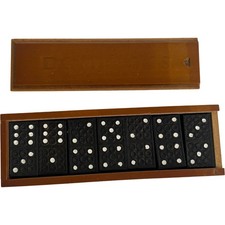 Vintage Wooden Boxed Dominoes Set Classic Family Game