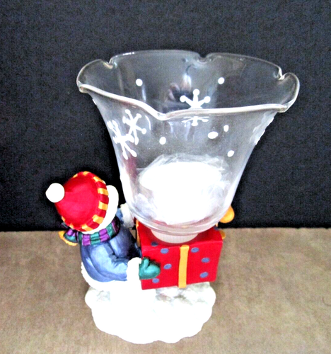 Gorham Winter Follies Snowman Candle Holder Votive Crystal & Resin 5" W/Box - Picture 5 of 6