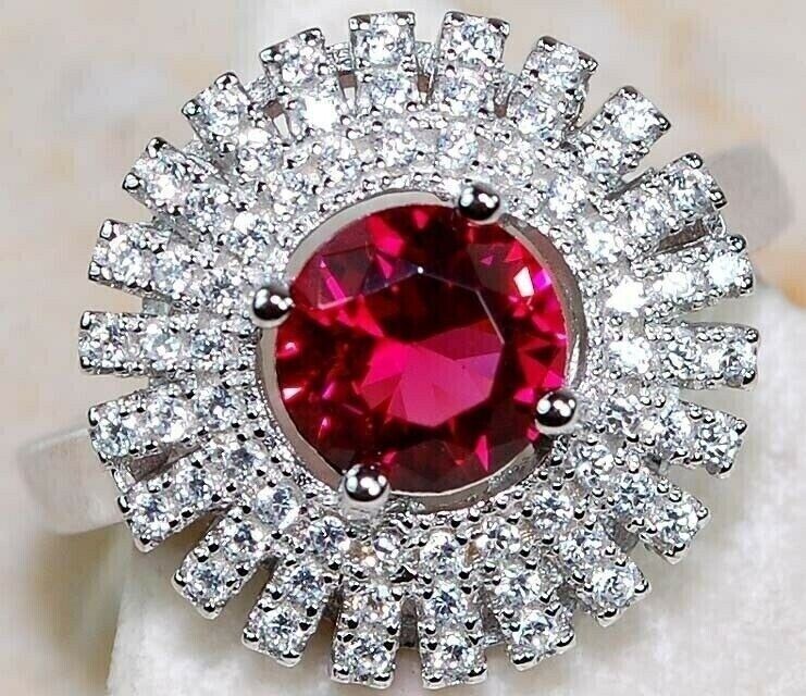 2CT Heat Treated Rubellite Tourmaline 925 Sterling Silver Ring Jewelry Sz 8 &6-4