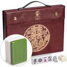 Yellow Mountain Imports Professional Chinese Mahjong Game Set, Green New Sealed