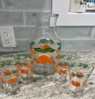 Vintage Anchor Hocking Orange Juice Carafe Pitcher With 4 Juice Glasses