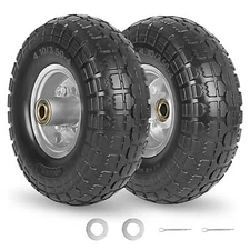 4.10/3.50-4" Flat Free Tire and Wheel 10" Heavy Duty Solid Tire 5/8" Axle Bor...