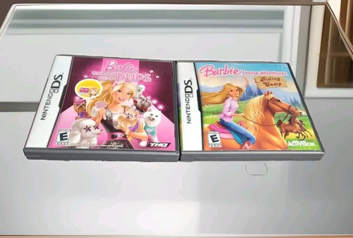 Lot 2 Nintendo DS Games Barbie Groom & Glam Pups Horse Adventures Riding CIB