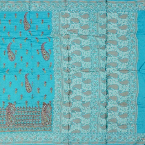 Azul Vintage Sarees 100% Pure Mano Tejida De Seda Bordado Sari 4.6m - Imagen 2 de 6