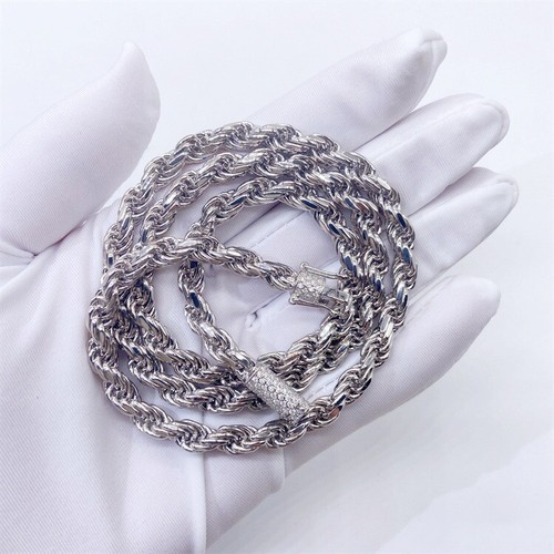 Iced Moissanite Clasp 14k Gold Plated 925 Silver Rope Chain Necklace 6mm Men - Picture 4 of 9