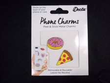 Metal  enamel phone charms 2 pack Pizza Slice Donut no residue peel  stick NEW