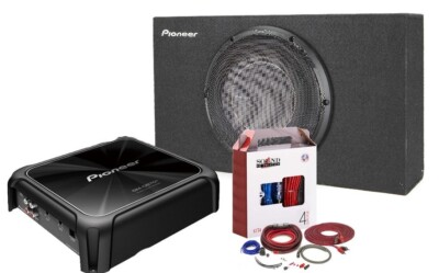 PIONEER TS-D10LB 10'' Pre-Loaded Subwoofer Enclosure + GM-D8701 Mono Amp + 4 Ga