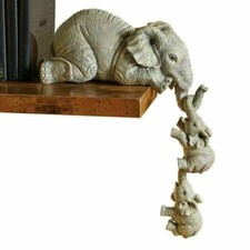 Elephant Mother & Baby Shelf Sitter Figurine - 3 Piece Resin Set for Home Decor