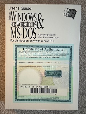 Microsoft Windows für Arbeitsgruppen & MS-DOS Benutzerhandbuch Handbuch & Echtheitszertifikat nur keine Disc