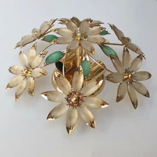 VINTAGE GILT FLUSH MOUNT CEILING LIGHT FIXTURE GLASS FLOWERS PRISMS SHABBY CHIC
