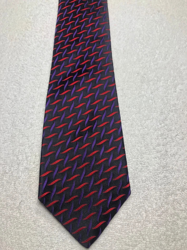 RICHARD JAMES MENS TIE BLACK WITH RED AND PURPLE 4 X 58 NWOT - Image 2 of 4