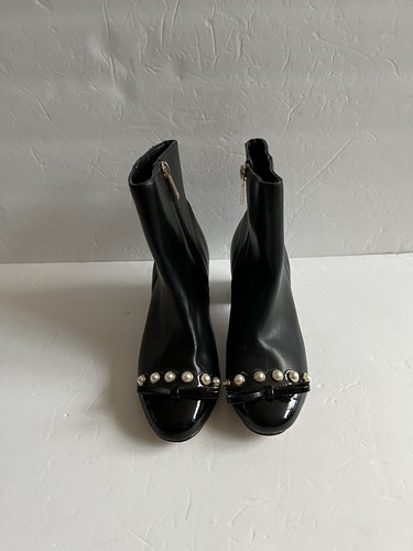 Nanette Lepore Women Nikita Black Ankle Boots Pearls & Bows SZ 6.5 - Picture 2 of 8