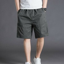 Men Fifth Cargo Pants Shorts Loose Casual Cotton Trousers Plus Size Black