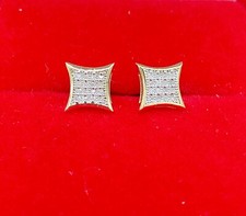 DEAL 10K Gold Genuine Natural Micro Pave Diamonds Kite Studs Earrings 0.10ct 7mm