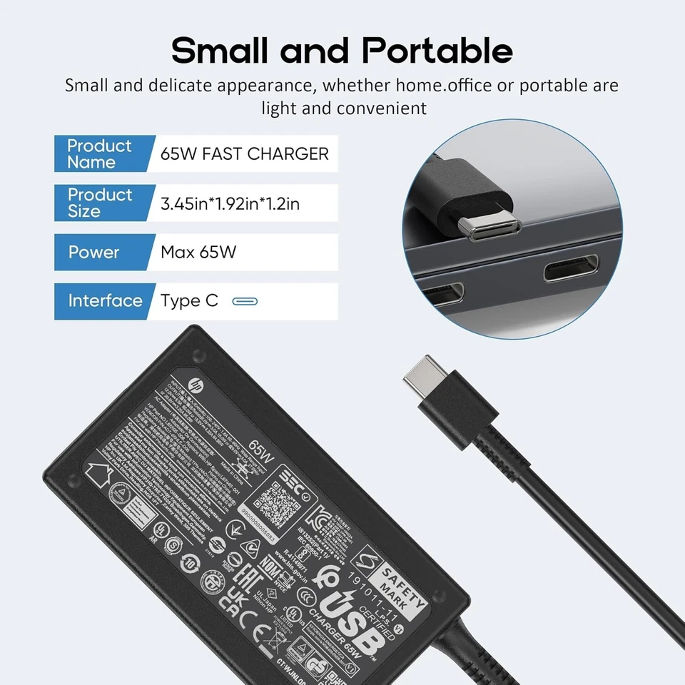 Cargador USB-C genuino 65W para HP EliteBook x360 1040 630 745 835 840 G9 845 860 Foto 4 de 4