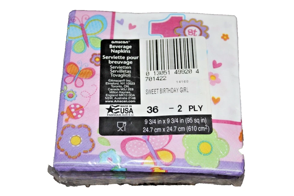 Servilletas de almuerzo Amscan 1er dulce cumpleaños niña talla única rosa Foto 3 de 4