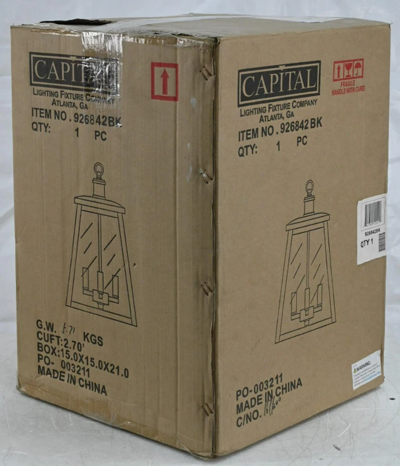 Capital Lighting 926842BK Belmore Colgante Exterior Vidrio Transparente, 4 Luces, Negro Foto 2 de 4