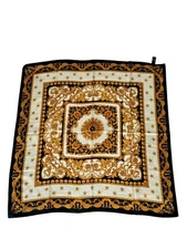 New Vintage 1997 Starring Silk Scarf White Gold Leaf Stars Print Black 34”