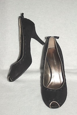 PREDICTIONS Pumps Heels Shoes Peep Toe Black  Suede-Look  Sz 8.5 * XLNT