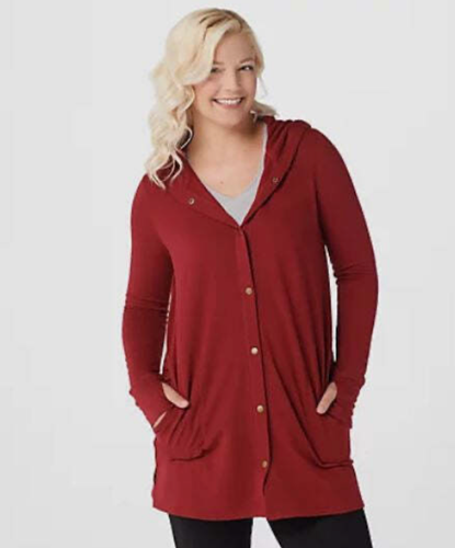 Cuddl Duds Damen Comfortwear Snap Front Hooded Cardigan Chili Red Gr. M NEU