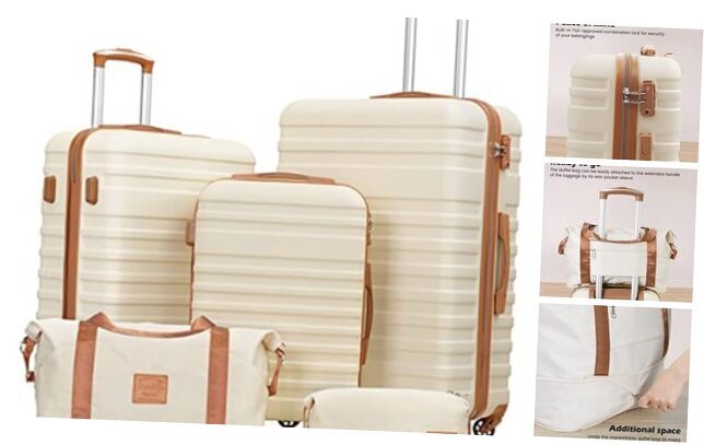 Suitcase Set 3 Piece Luggage Set Carry On Hardside Luggage 5 piece set White-image