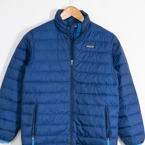 Patagonia Down Puffer Jacket Kids Large Goose Fill Insulated Full Zip Distressed - Picture 2 of 11