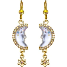 KIRKS FOLLY Goddess Seaview Moon Shadow   Snowy Leverback Earrings   goldtone