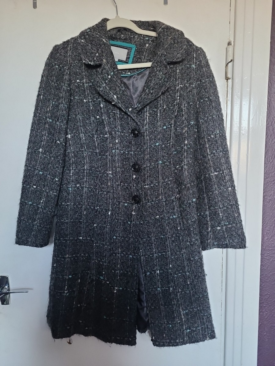 PER UNA 10 soft Grey Fleck knee Length Overcoat Winter used Vgc