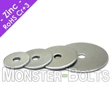 US / Inch - Fender (Penny) Washers, Zinc Plated Steel - #10 (3/16"), 1/4", 5/16"