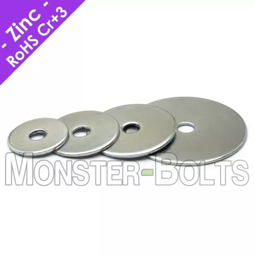 US / Inch - Fender (Penny) Washers, Zinc Plated Steel - #10 (3/16"), 1/4", 5/16"