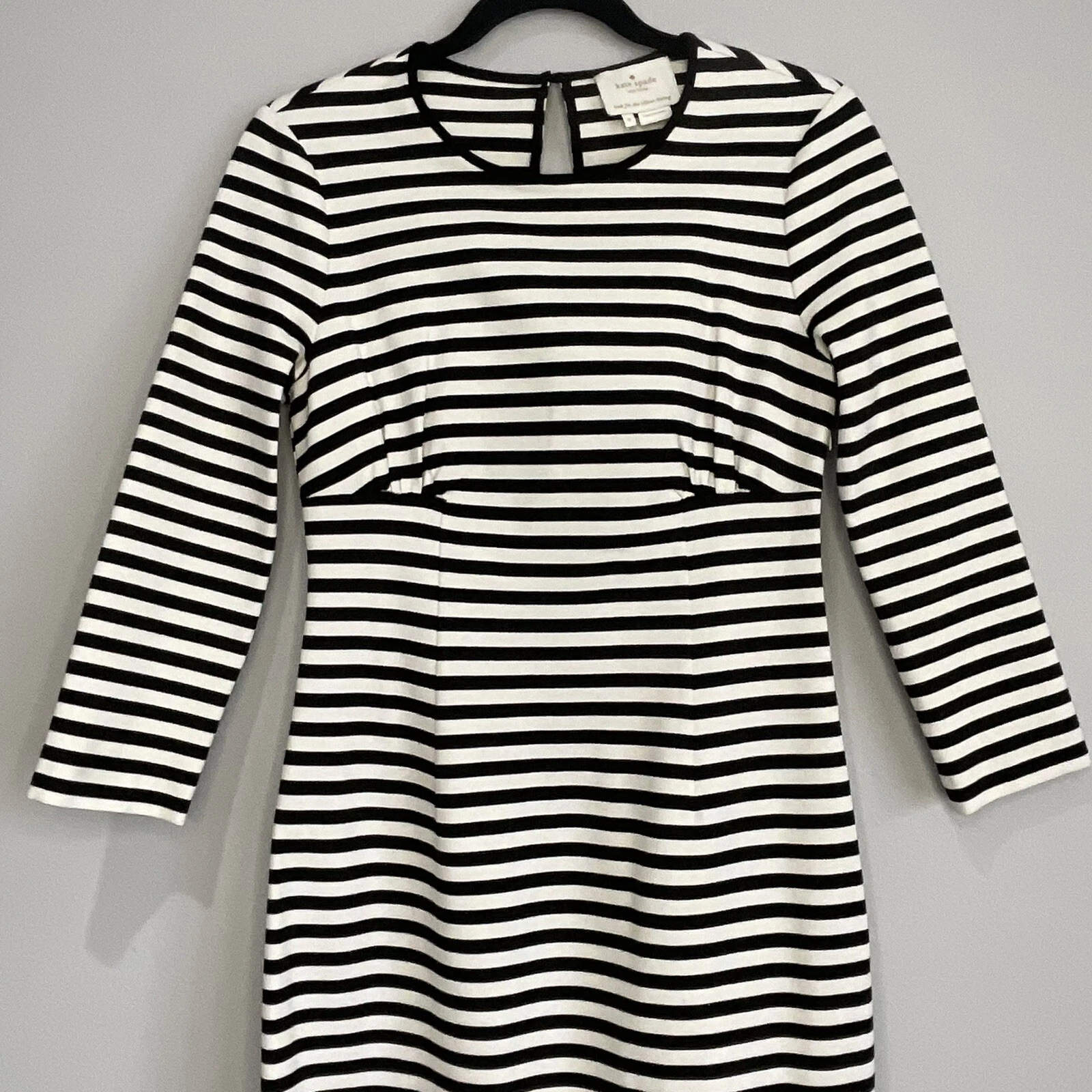 Abito costiero Kate Spade nero bianco a righe preppy buco della serratura taglia 6