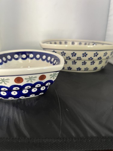 Boleslawiec Polish Pottery Heart Dish Blue White Serving Baker LOT of 2 - Picture 11 of 12