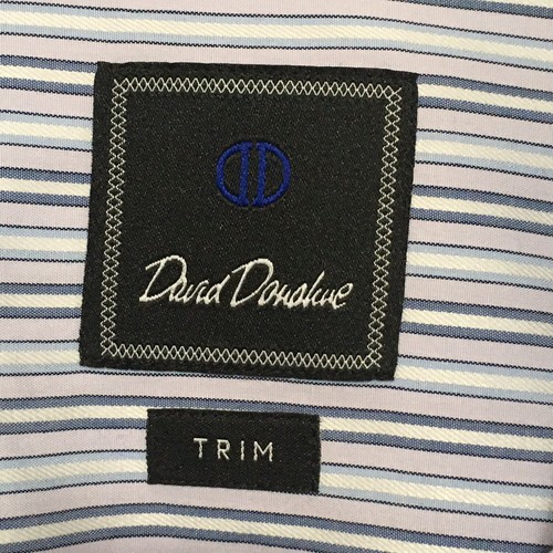 David Donahue Men’s Trim 15.5 32/33 Blue Lavender Striped Dress Button Shirt - Picture 3 of 9