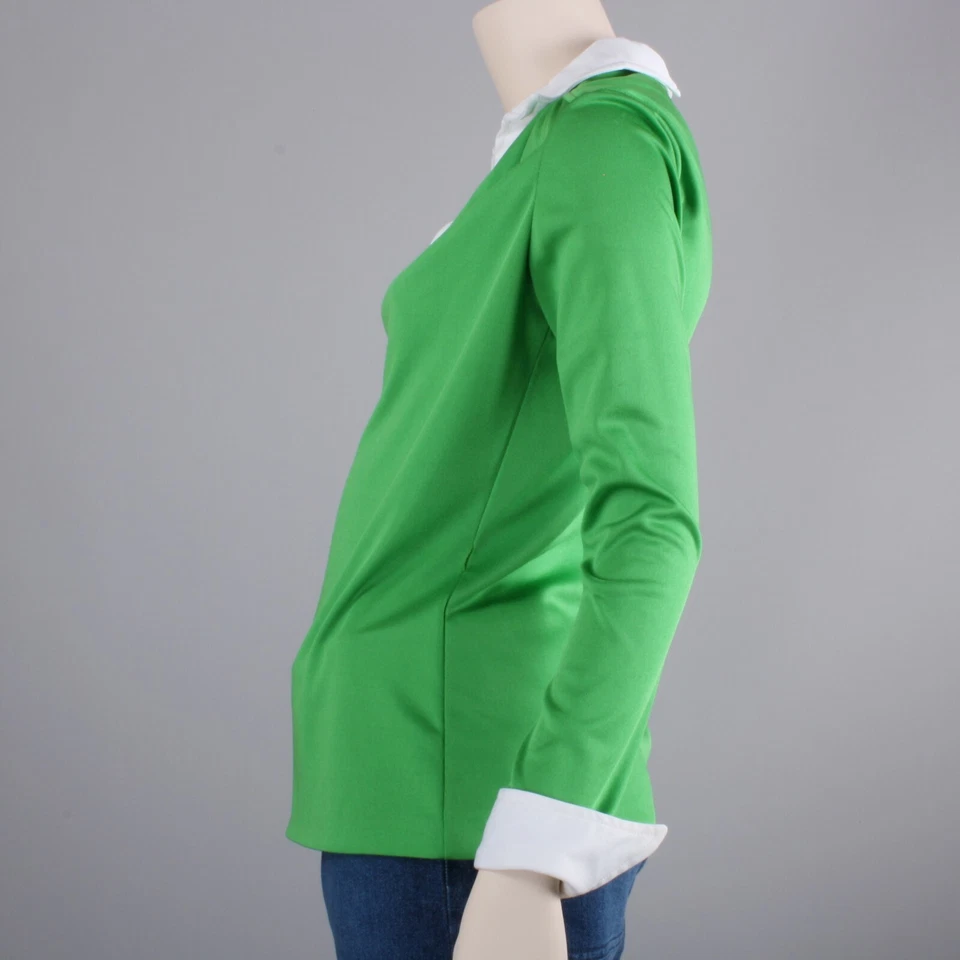 Camisa M Vintage Años 60 R&K Verde Brillante Blanco Manga Larga Fina Nylon Mod Años 70 Foto 3 de 4