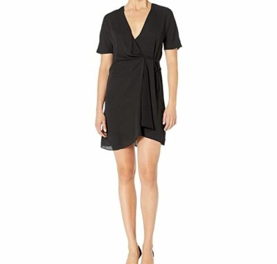 $201 American Rose Women's Black Solid Clara Short Sleeve Wrap Dress Size Medium
