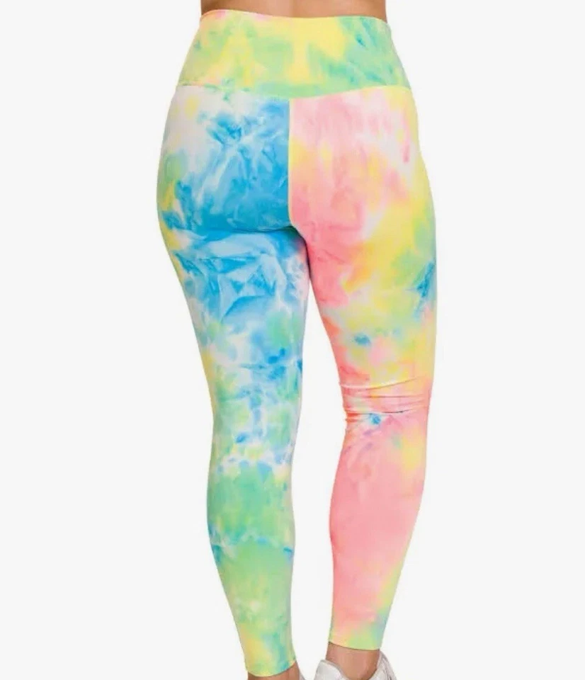 Leggings Zenana Microfibra Cepillada Cintura Alta Neón Arco Iris Tie Dye Para Mujer’s XL Foto 2 de 4