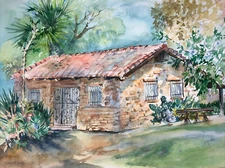 Original Watercolor Painting House Signed JOAN PERRY Art 22”Wx15”H Mid Century