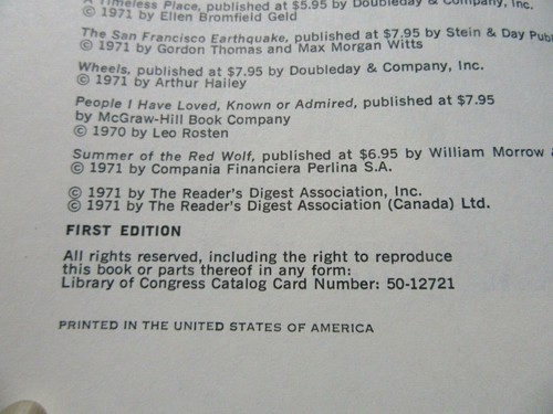 Reader's Digest Condensed Book Autumn 1971 Selections HC 1st Edition* - Picture 6 of 10