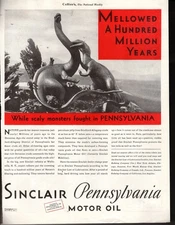 1931 Fighting  Dinosaurs Original Sinclair Oil ad